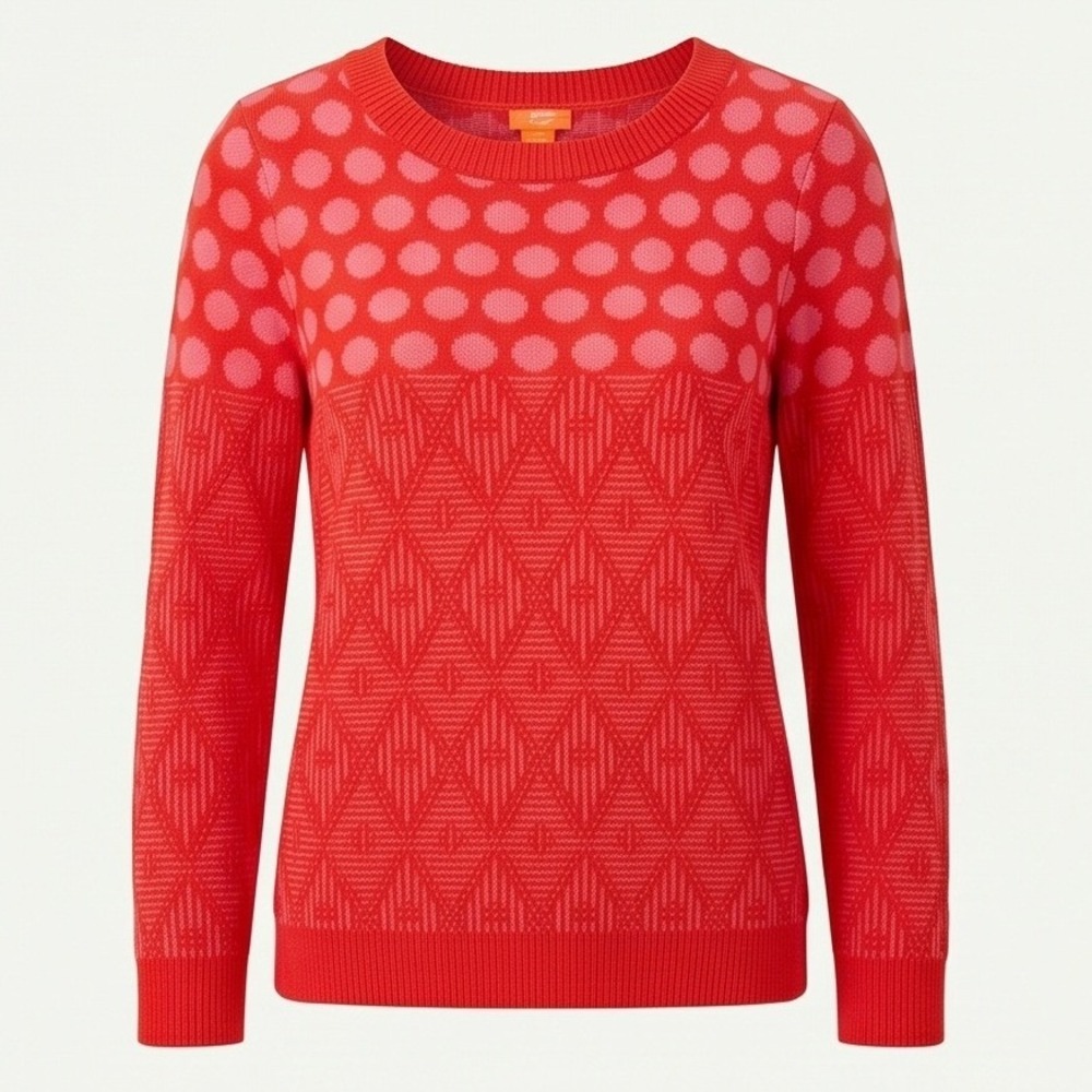 Joe Fresh Womens XL‎ Red Pink Polka Dot Diamond Knit Cotton Crewneck Sweater